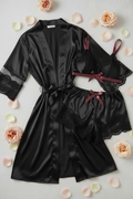 Black Satin Robe Set