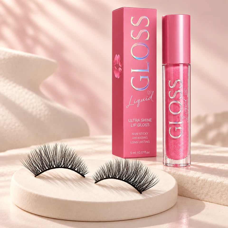 Lash & Gloss Duo: magnetic lashes with pink lip gloss